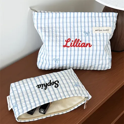 Bolsa De Maquillaje Fresca Bordada Con Nombre Personalizado,