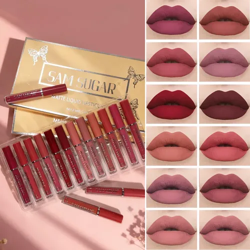 Kit De 12 Brillos Labiales Mate De Larga Duración Make