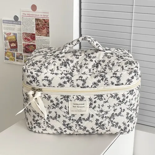 Bolsa Maquillaje Estampado Flores Blanco Negro Gran Capacida French-style Black And White Floral Print [makeup Bag]