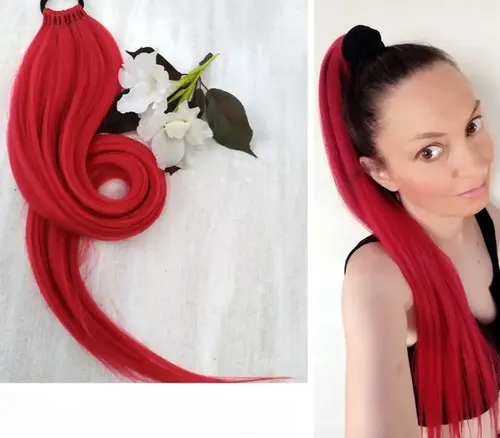 Ponytail Extensión Cola De Caballo Kanekalon Rojo 80cm