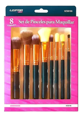 Set X 8 Pinceles / Brochas Para Maquillaje Lisfar Negro Y Dorado