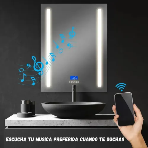 Espejo Inteligente Bluetooth Luz Led Desempañador Baño 80×60 Espejo