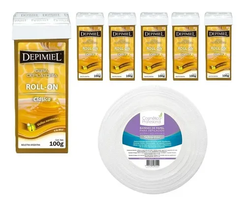 6 Roll On Miel Depimiel + Bandas Rollo X 50 Mts Depilacion