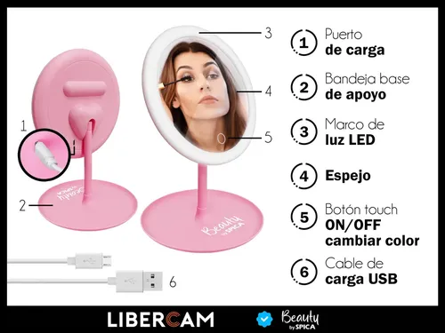Espejo redondo de pie Sâmago Samago20 con luz fría de 29cm x 27.5cm con 18cm de diámetro corriente eléctrica marco blanco