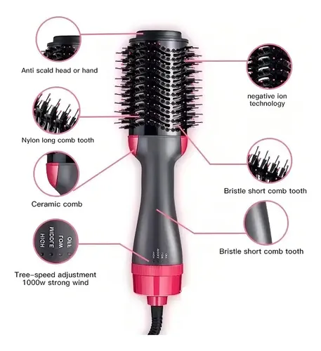 Secador De Pelo Cepillo Voluminizador EMUNA BAZAR Brushing 3 En 1 Negro
