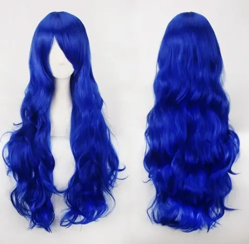 Peluca Con Bucles Azul Fantasía Cosplay Drag Teatro 70 Cm