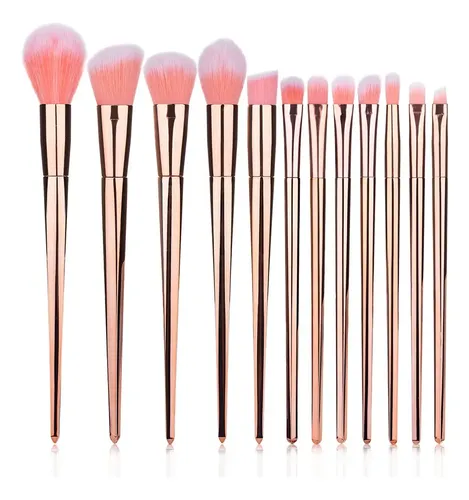 Nuevo Set De 12 Pinceles De Maquillaje En Oro Rosa