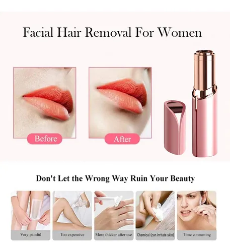 Afeitadora Facial Depilación Removedor Vello Oro Rosa Led