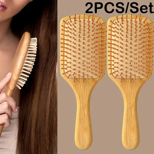 Set De 2 Cepillos De Bambú Para Masaje Capilar