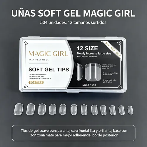 Tips Soft Gel Cuadrado Corto Transparente 504 Unidades