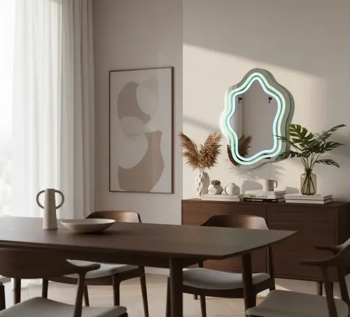 Espejo Decorativo Irregular con Luz Led Efecto Neón