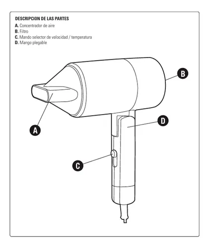 Secador De Cabello Plegable Ion Ultracomb Sc-4620 2200w