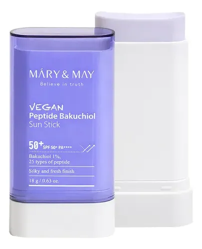 Protector Solar Facial Mary&May Vegan Peptide Bakuchiol Sun Stick SPF50+ PA++++ En Barra Vegano Antiage con toque Seco apto Piel Grasa Mixta Facil Reaplicar Coreano Kbeauty