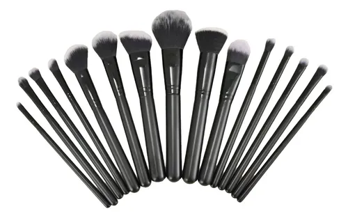 Set Brochas Maquillaje Profesional X15 Cruelty Free Negro