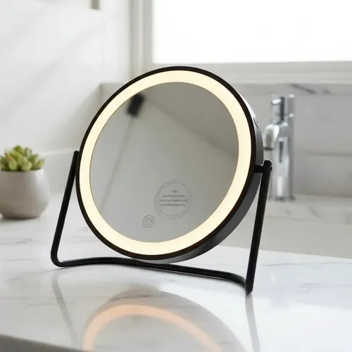 Espejo Maquillaje Led Negro Mate Doble Faz Aumento 10x Usb Negro