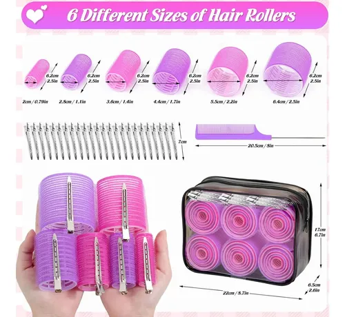 Set Rulos Cabello Tetutor 6 Tamaños 62 Pzs Rosa/morado