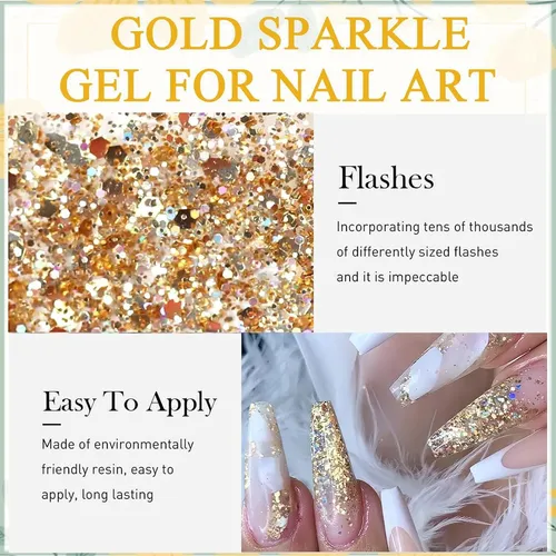 Esmalte En Gel Con Purpurina Dorada, Esmalte De Uñas Brillan