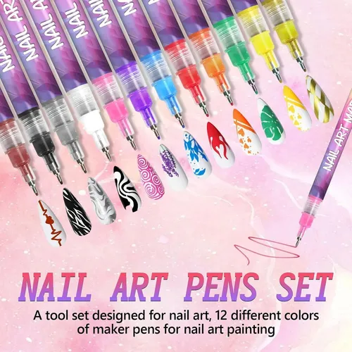 Set 12 Marcadores Para Uñas Colores Secado Rápido