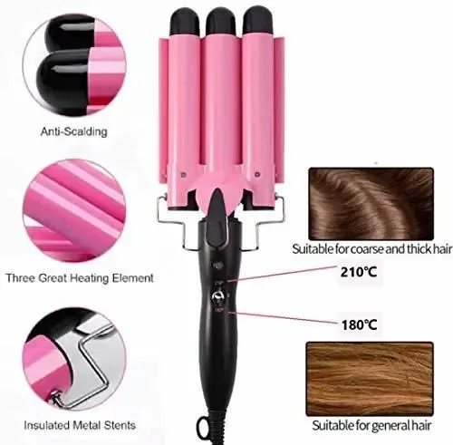 Varilla Rizadora Modvica De 3 Barriles, 26 Mm, Para Ondular  Rosa