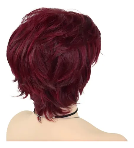Pelucas Cortas Mujer De Pelo Rojo Sintético Con Flequillo