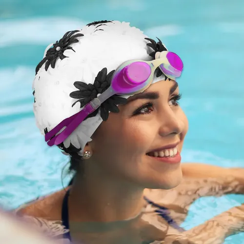 A Gorro De Natación Con Forma De Flor De Perla Hueca Ljk