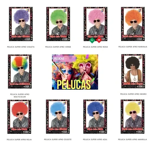 Peluca super afro cotillon carioca cumple Boda 15 Hippie color negro Party Store