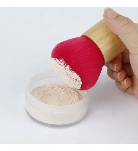 1 Brocha Para Polvos Sueltos Pelo Rojo Mango Bambú