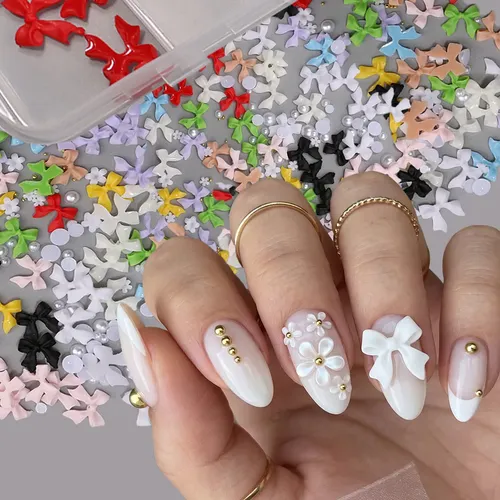 Prima Decoración Uñas 3d Moños Perlas Flores 12 Cuadros