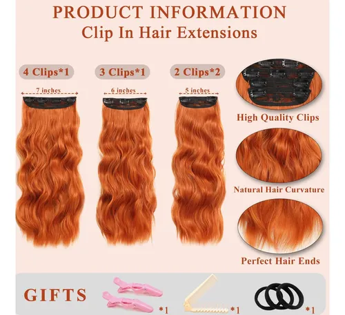 Extensiones Cabello Ondulado Sintetico 50cm 4 Ginger Orange
