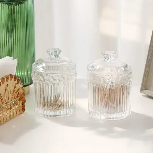 Set 2 Frascos Vidrio Con Tapa Organizador Baño Claro