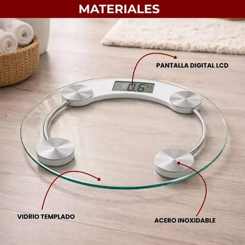 Balanza Digital De Baño Redonda Hasta 180kg Vidrio Templado