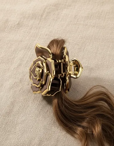 Broche De Pelo Flor Rosa Opaco Con Dorado
