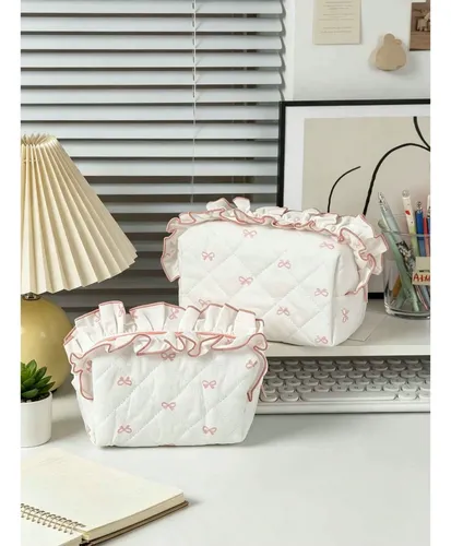 Bolsa De Maquillaje Negra De Viaje Con Cinta Para El Pelo, P