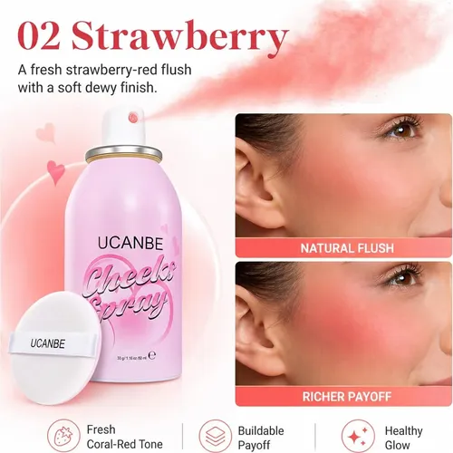 Rubor Líquido Hidratante Ucanbe 02 Strawberry Con Puff