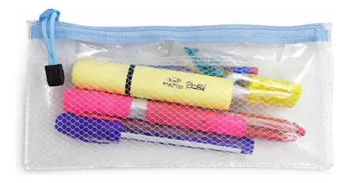Neceser Transparente Organizador Maquillaje Costura Escolar Celeste Porta Utiles Estuche Plastico Pvc Cierre Reforzado Viaje Transparente