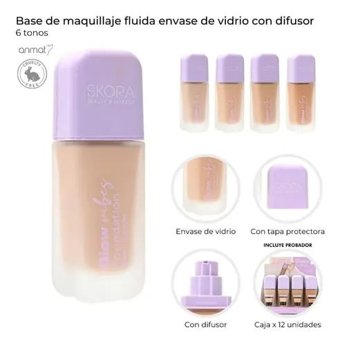 Base De Maquillaje Liquida Skora Con Difusor Envase Vidrio