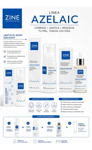 Kit Skincare Zine Azelaic Completo Gel Sérum Crema Máscara