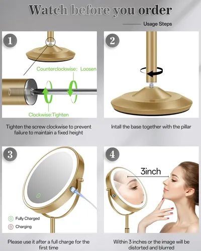 Espejo De Maquillaje Con Luces, Espejo De Aumento Iluminado