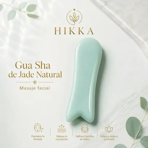 Gua Sha Masajeador Facial Jade Natural Verde Agua Hikka