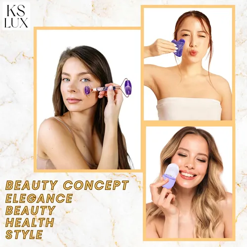 Kit Cuidado Facial Ks Lux 7 Piezas Rodillo Gua Sha Morado