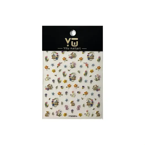 Pegatinas De Uñas Con Diseño De Conejito Y Flores Bordadas