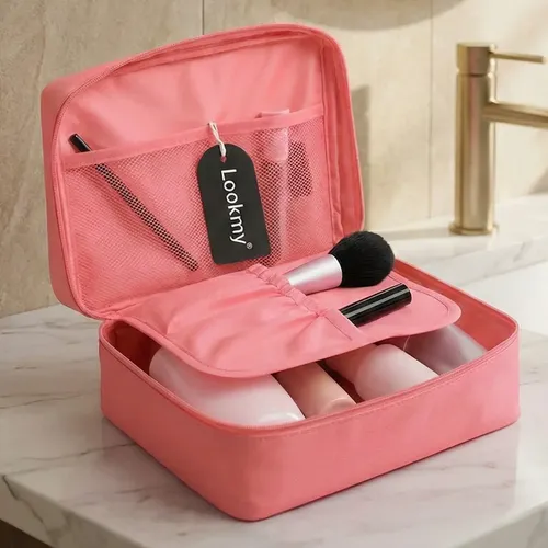 Neceser organizador de viaje Coral Lookmy | necessaire porta maquillaje | bolso neceser impermeable lavable ideal valija, maleta y gym | porta cosméticos mujer hombre compacto, liviano, resistente