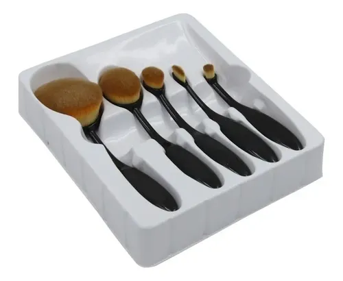Set De Brochas De Maquillaje Oval X 5 Pcs. Con Caja Belleza