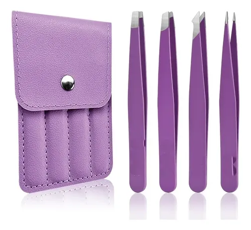 Set Pinzas Cejas Moradas Acero Inoxidable