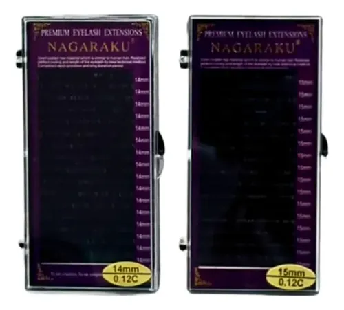 Kit Nagaraku:extensiones De Pestañas Clásicas 0.12 Curva C Largos 14 Al 15 Mm