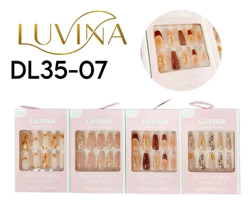 Kit 12 Uñas Postizas Press On Con Adhesivos Nails Luvina Dl35-07
