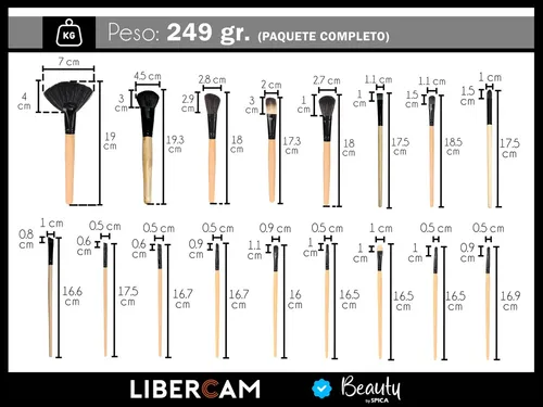 Set X32 Brochas Maquillaje Bambu BEAUTY BY SPICA Bro-01 Estuche Negro