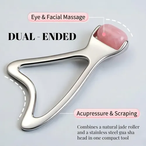 Rodillo Facial De Jade Y Acero Para Masaje Y Drenaje