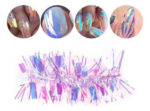 Adhesivos De Uñas Holográficos Iridiscentes Arcoíris Rosa Cl