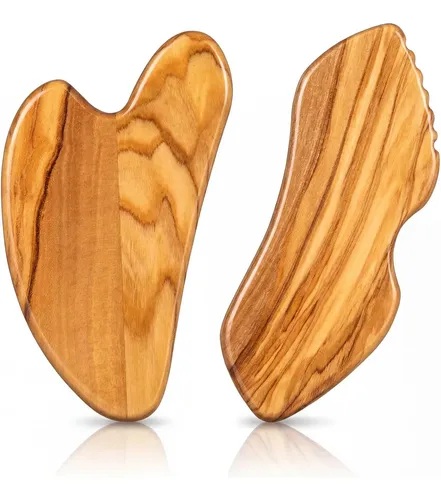 Set 2 Gua Sha Madera Oliva Masaje Facial Reductor